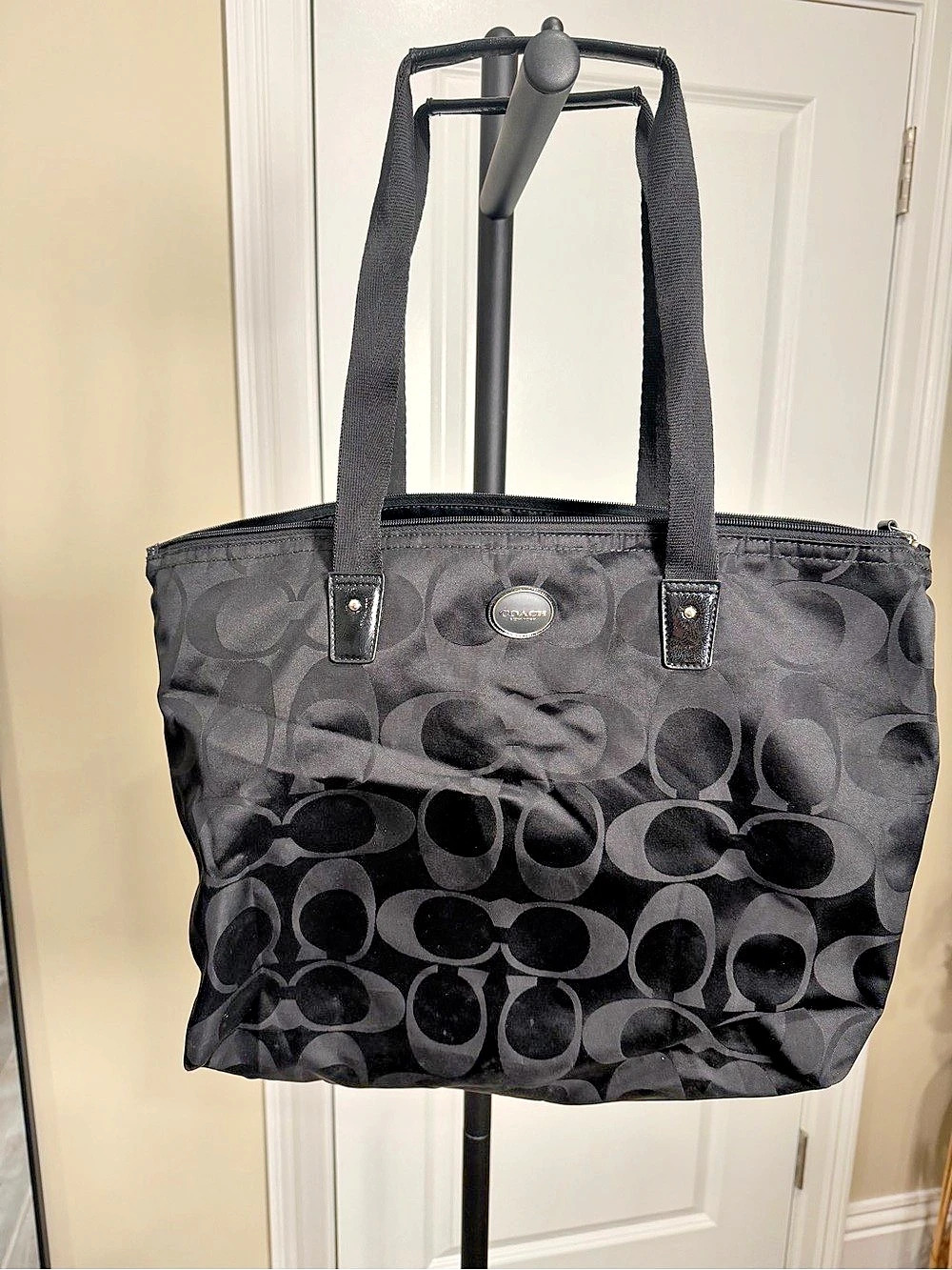 Coach Signature Poppy Nylon Tote Black Signature Tote